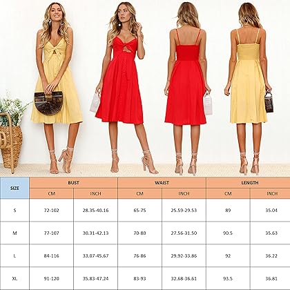 ECOWISH Women Dresses Summer Tie Front V-Neck Spaghetti Strap Button Down A-Line Backless Swing Midi Dress…