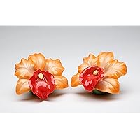 CG 10406 Identical Pair of Orange & Red Orchid Salt & Pepper Shakers