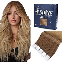 Fshine Remy Tape in Hair Extensions Human Hair Color 10 Golden Brown to 14 Dark Blonde Invisible Extension Hair 16 Inch Straight Hair Extensions 50g Real Hair 20Pcs
