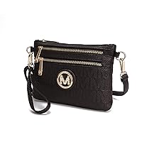 MKF Crossbody Bag for Women, Wristlet Strap – PU Leather Shoulder Handbag – Small Pocketbook Messenger Purse Black