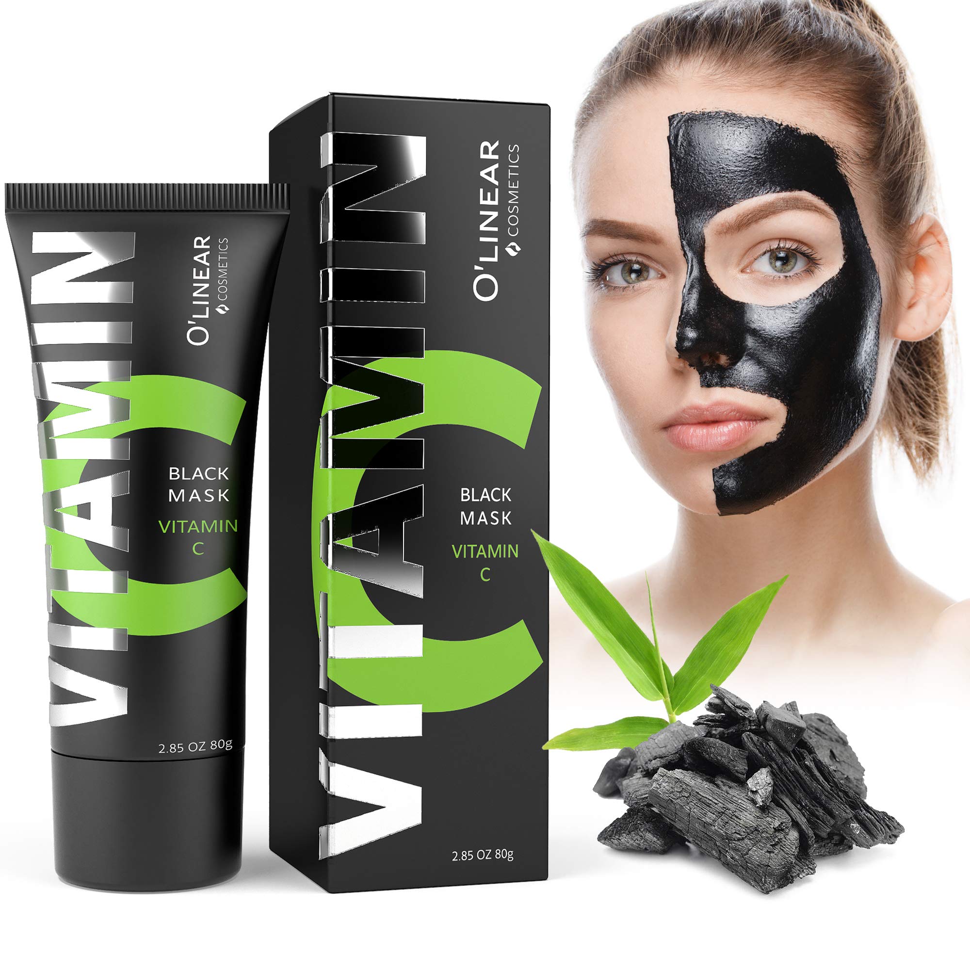 Peel Off Face Mask Charcoal Organic Bamboo with Vitamin C Blackhead Remover Mask, Activated Charcoal Face Mask Skincare Dark Spot Remover for Men and Women, Blackhead Extractor Acne Mask 2.7 oz 80 g