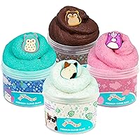Original Squishmallows Premium Scented Slime, 4-Pack, 8 oz. Fluffy Slime, 4 Scented Slimes, 8 Fun Slime Add Ins, Pre-Made Slime for Kids, Great 6 Year Old Toys, Super Soft Sludge Toy