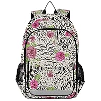 ALAZA Rose Flower Zebra Stripe Leopard Spot Backpack Bookbag Laptop Notebook Bag Casual Travel Trip Daypack for Women Men Fits 15.6 Laptop