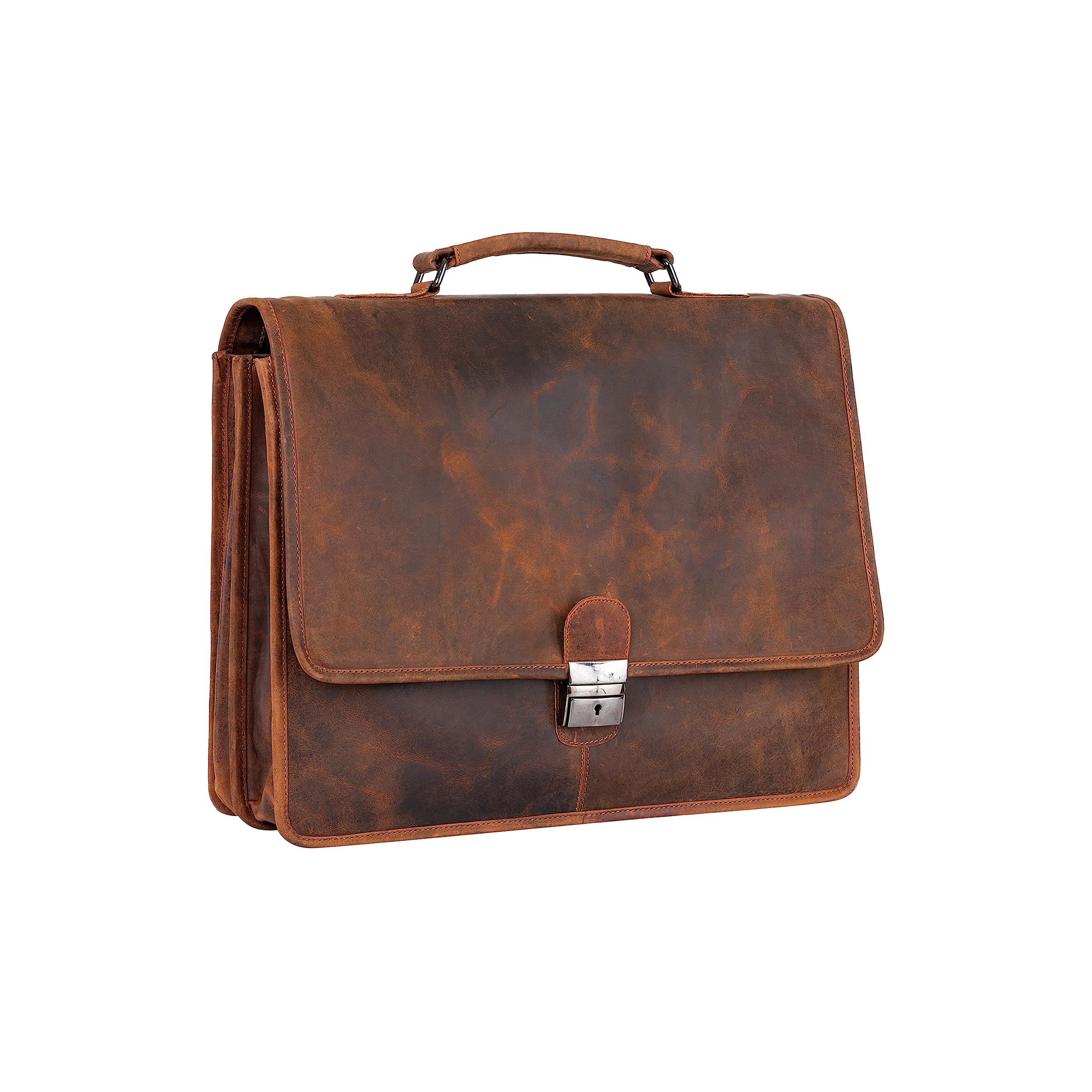LEATHER LADY Men's Vintage Leather Briefcase Brown Messenger Satchel Shoulder Laptop Bag Business Overnight Travel Bag