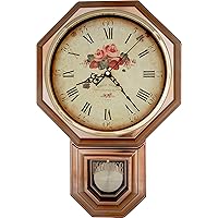 Vintage Rose Classic Traditional Schoolhouse Pendulum Wall Clock Chimes Every Hour with Westminster Melody Made in Taiwan, 4AA Batteries Included (PP0262-FV Vintage Brass)