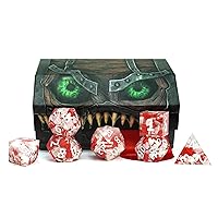 Mimic Dice - Hearts Edition: 7-Piece Sharp Resin Polyhedral Set for RPGs - Red, Pink, & White Design - Comes in a Custom Mimic Gift Box Prefect for, Dungeons & Dragons, MTG