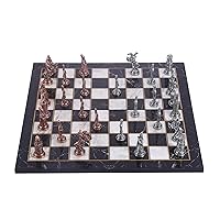 Ottoman vs Byzantine Figures Metal Chess Set for Adults,Handmade Pieces and Marble Design Folding Wooden Chess Board (Antique Copper)