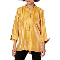 Women's 4 Quarters Sleeve Button Front Stand Collar Hi-lo Shirt