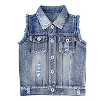 Kids Denim Vest Button Down Sleeveless Jacket Tops Jeans Gilet for Boys Girls