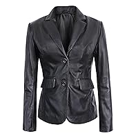 Classic 2-Button Leather Blazer Women - Business Casual Coat Leather Jacket Women