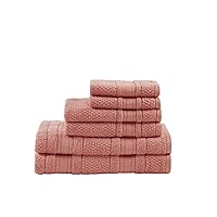 Adrien 100% Cotton Soft Bathroom Towel Set, Highly Absorbent, Zero Twist, Quick Dry, Include 2 for Shower, 2 Hand & 2 Facial Wash Cloth, Multi Sizes, Coral 6 Piece