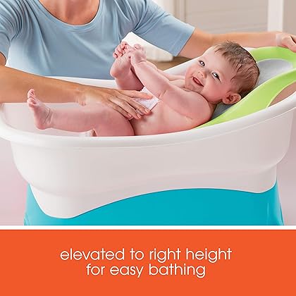 Summer Infant Comfort Height Bath Tub Elevated and Spacious Baby Bathtub with Newborn Bath Support Extended Use Features Include Stand-Alone Kneeler and Stepstool