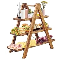 3 Tier Serving Tray, Acacia Wooden Cupcake Stand Three Tiered, Acacia Wooden Tray for Party, Serving Brown Decorative Tray for Vegetables, Fruits, Cakes, Cheese, Donuts.