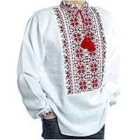 Ukrainian Vyshyvanka for Men Shirt White red Black Linen Embroidered Cross-Stitch Size
