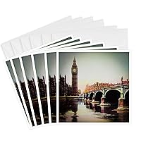 3dRose Greeting Cards - Vintage Magic Lantern Westminster Bridge Big Ben London England 1910-6 Pack - Magic Lantern