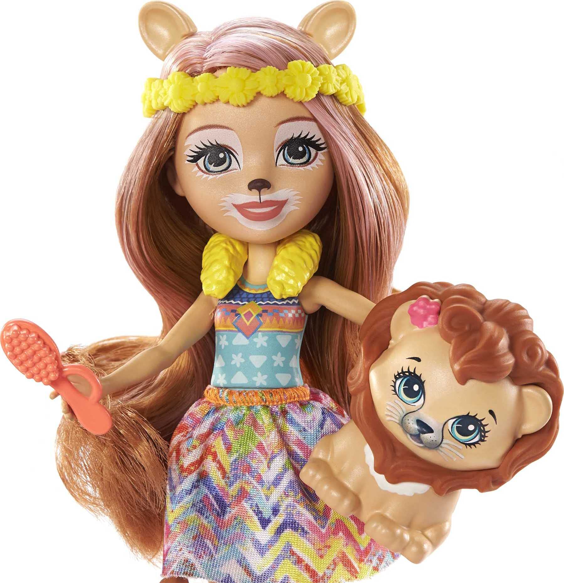 Enchantimals Stylin’ Salon Playset Lacey Lion (6-in) & Manesy with 13 Accessories, Sunny Savanna Collection, Just Add Water for Color-Change Hairstyle Fun, Great Gift for 3 to 8 Year Old Kids
