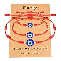 Lucky Gifts for Mommy and Me Evil Eye Red String Protection Adjustable Bracelets Set for Women Men Family