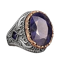 925 Men's Sterling Silver Ring, Real Natural Sapphire Gemstone Ring, Handmade Ring