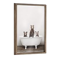 Blake Three Little Bears in Vintage Bathtub Framed Printed Glass Wall Art by Amy Peterson Art Studio, 18x24 Gold, Adorable Animal Art for Wall