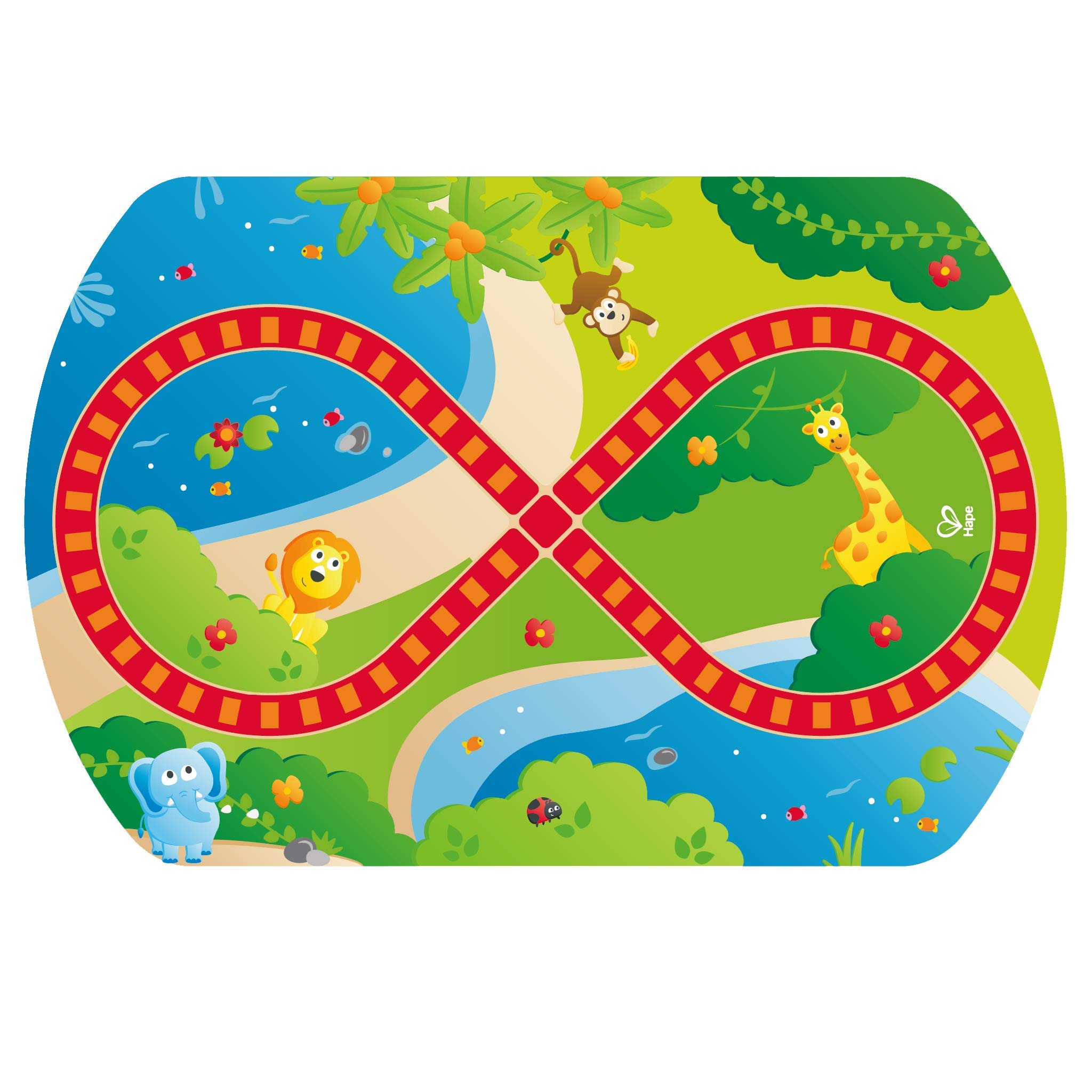 Hape E3824 Jungle Adventure Kids Toddler Wooden Bead Maze & Railway Train Track Play Table Toy for Ages 18 Months and Up Multicolor, 25.6