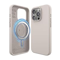 elago Magnetic Silicone Case Compatible with iPhone 15 Pro Case 6.1 Inch Compatible with All MagSafe Accessories - Built-in Magnets, Soft Grip Silicone, Shockproof [Stone]
