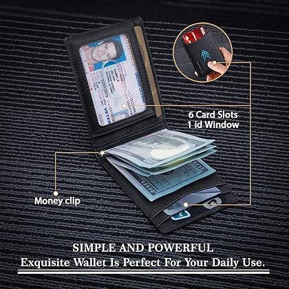 RUNBOX Slim Wallet for Men-RFID Blocking-Bifold Genuine Leather-Minimalist Front Pocket-Mens Wallet with Money Clip Thin Gift Box