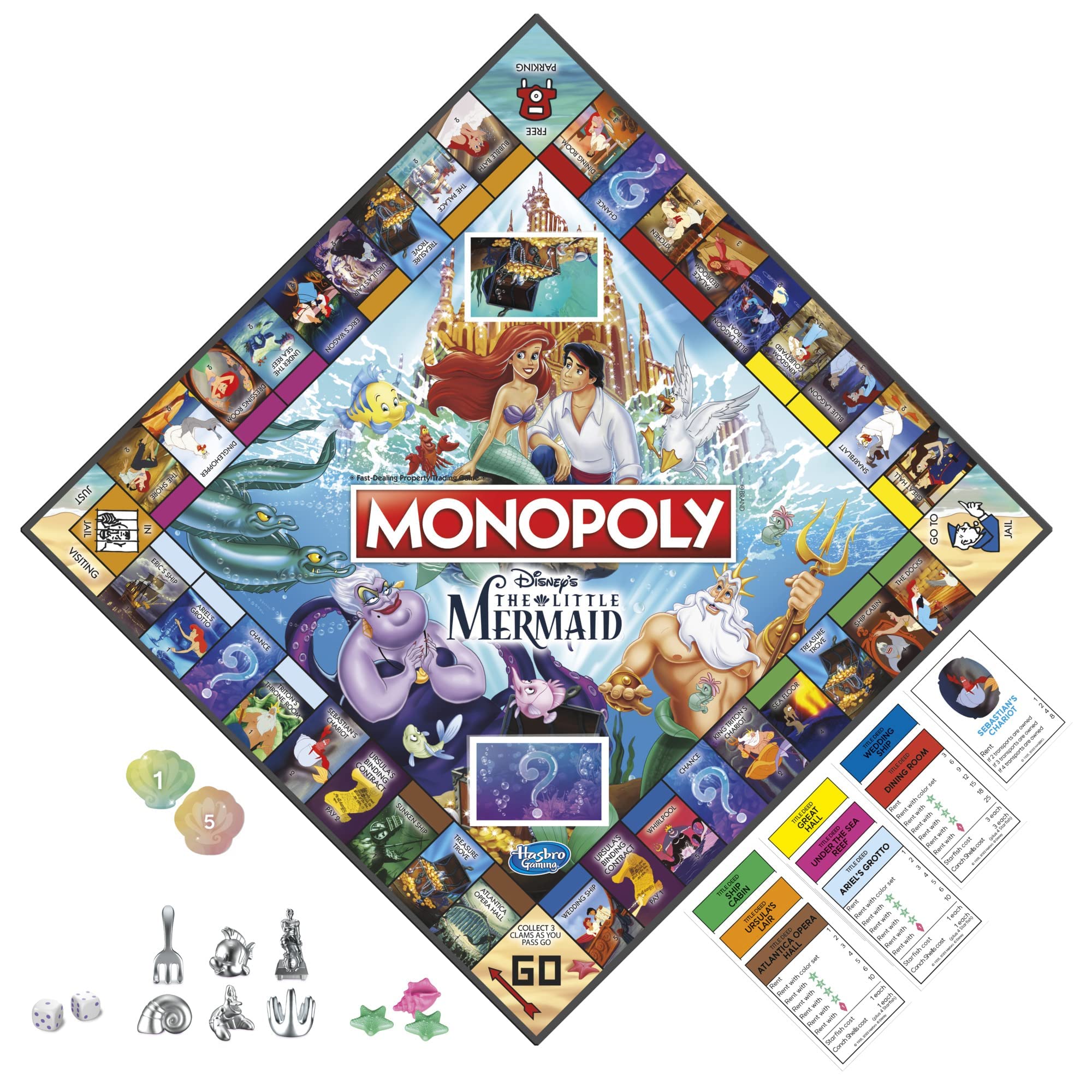 Monopoly: Disney's The Little Mermaid Edition Board Game, 2-6 Players for Family and Kids Ages 8+, with 6 Themed Monopoly Tokens (Amazon Exclusive)
