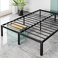 Sweetcrispy Bed Frame Queen - No Box Spring Needed Heavy Duty Metal Platform Bedroom Frames Queen Size with Storage Space, 14 Inches High, Sturdy Steel Slat Support, Black