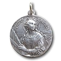 Sterling Silver St Cecilia Medal - Patron of Girls and Musicians - Antique Reproduction