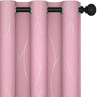 Deconovo Blackout Kitchen Curtains, 45 Inch Length, Pack of 2 - Thermal Insulated Curtains, Dots Pattern, Curtains for Dining Room (38 X 45 Inch, Baby Pink, Set of 2)