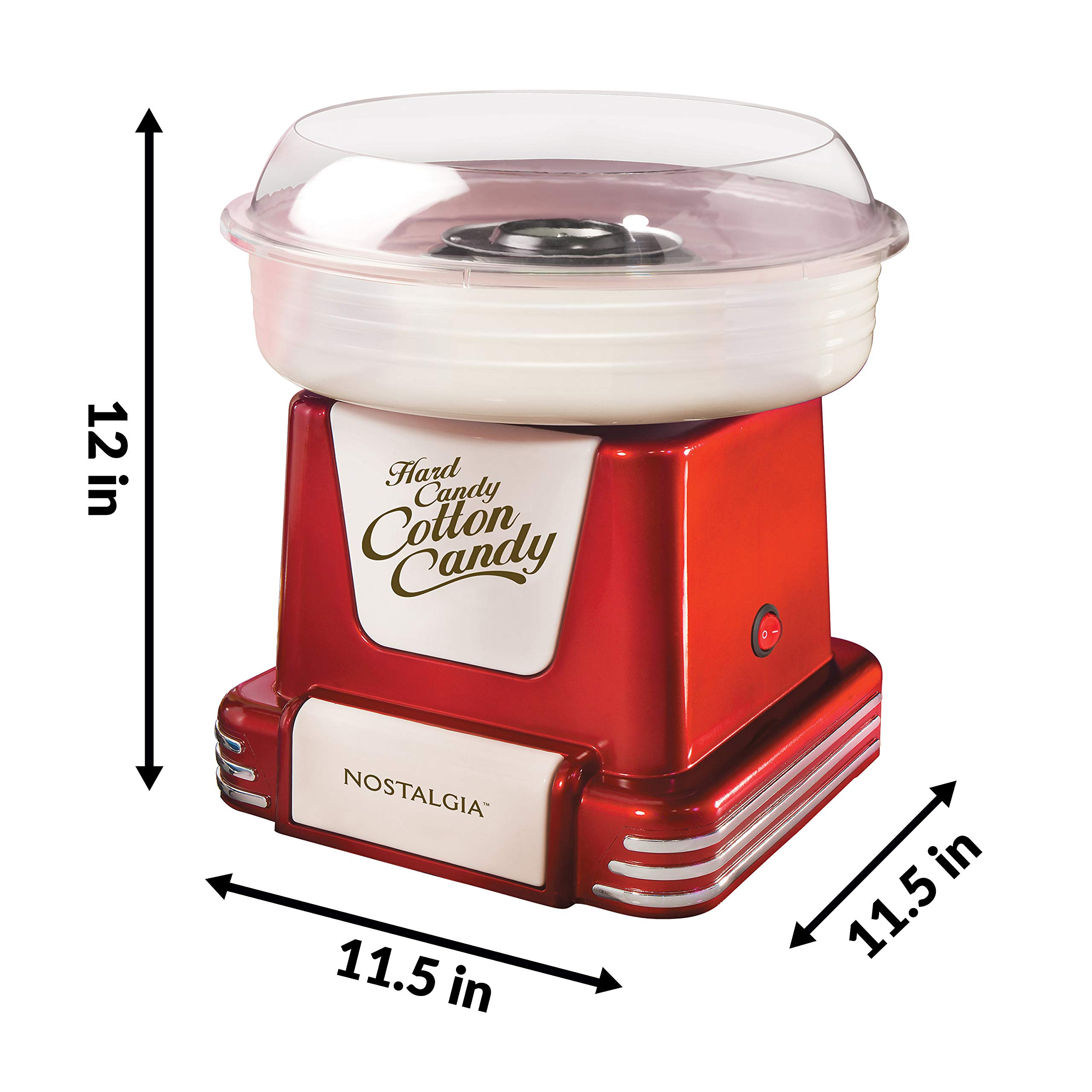 Nostalgia Retro Countertop Cotton Candy Maker, Vintage Candy Machine for Hard Candy & Flossing Sugar, Includes 2 reusable cones, 1 sugar scoop, and 1 Extractor head, Retro Red