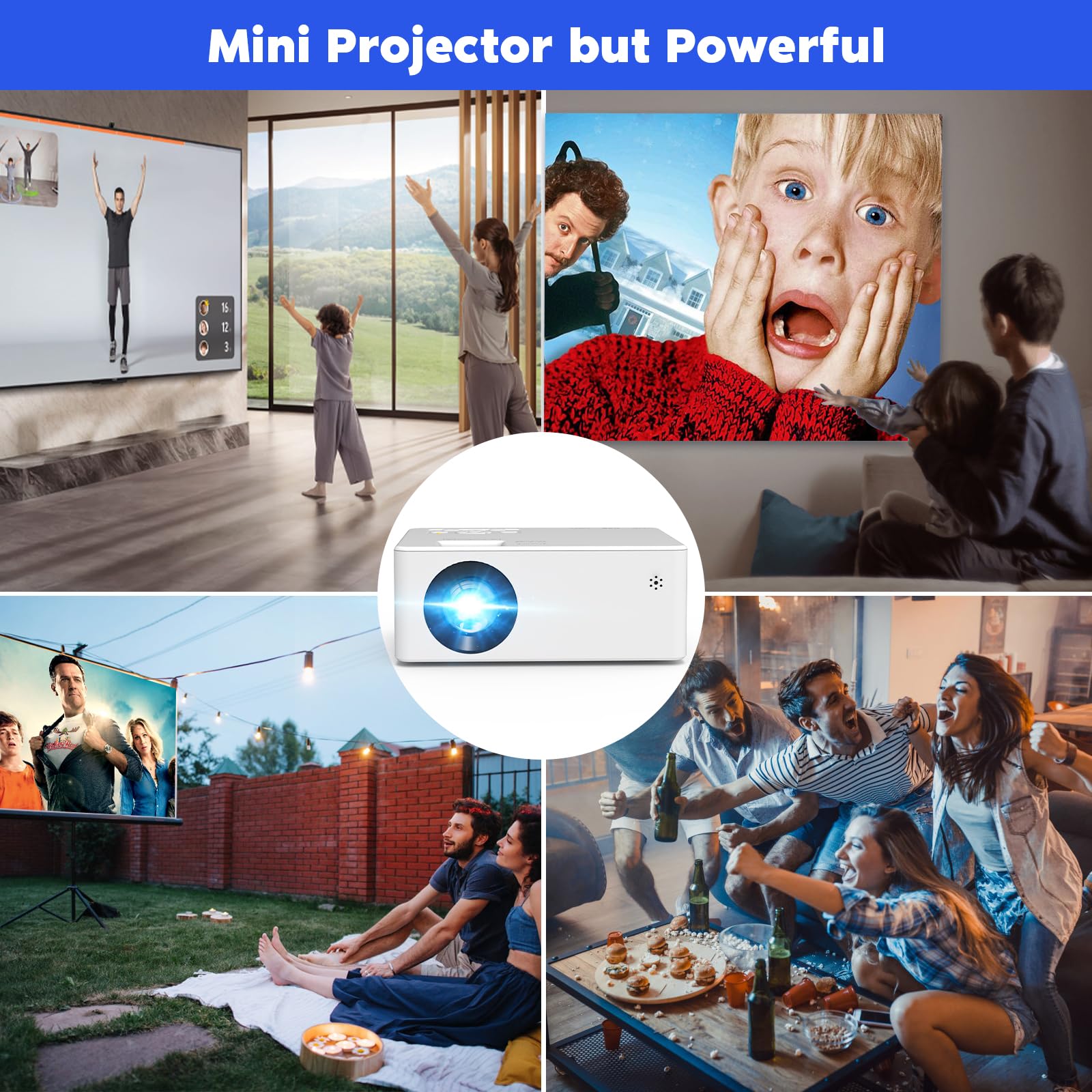 Mini Projector with Tripod, Portable Projector for Iphone, 9500Lumens Full HD 1080P Supported Movie Projector, Portable Video Projector Compatible with TV Stick, Phone, HDMI, USB, TF