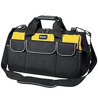 TICONN Tool Bag with Multi-Pockets Wide Mouth Tool Tote with Safety Reflective Straps, Adjustable Shoulder Strap and Ergonomic Handle (Yellow, 16