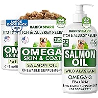 Salmon Oil + Omega 3 for Dogs - Oil Treats for Dog Shedding, Skin Allergy, Itch Relief, Dry Skin & Hot Spots Treatment, Joint Health - Skin and Coat Supplement - EPA & DHA Fatty Acids
