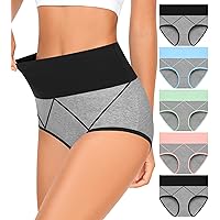 MISSWHO Womens High Waisted Cotton Underwear Full Coverage Soft Double-Layer Waistedband Panties (Regular & Plus Size)