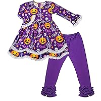 Boutique Clothing Girls Fall Colors Halloween Thanksgiving Outfit - Long Sleeves Top Pants Set