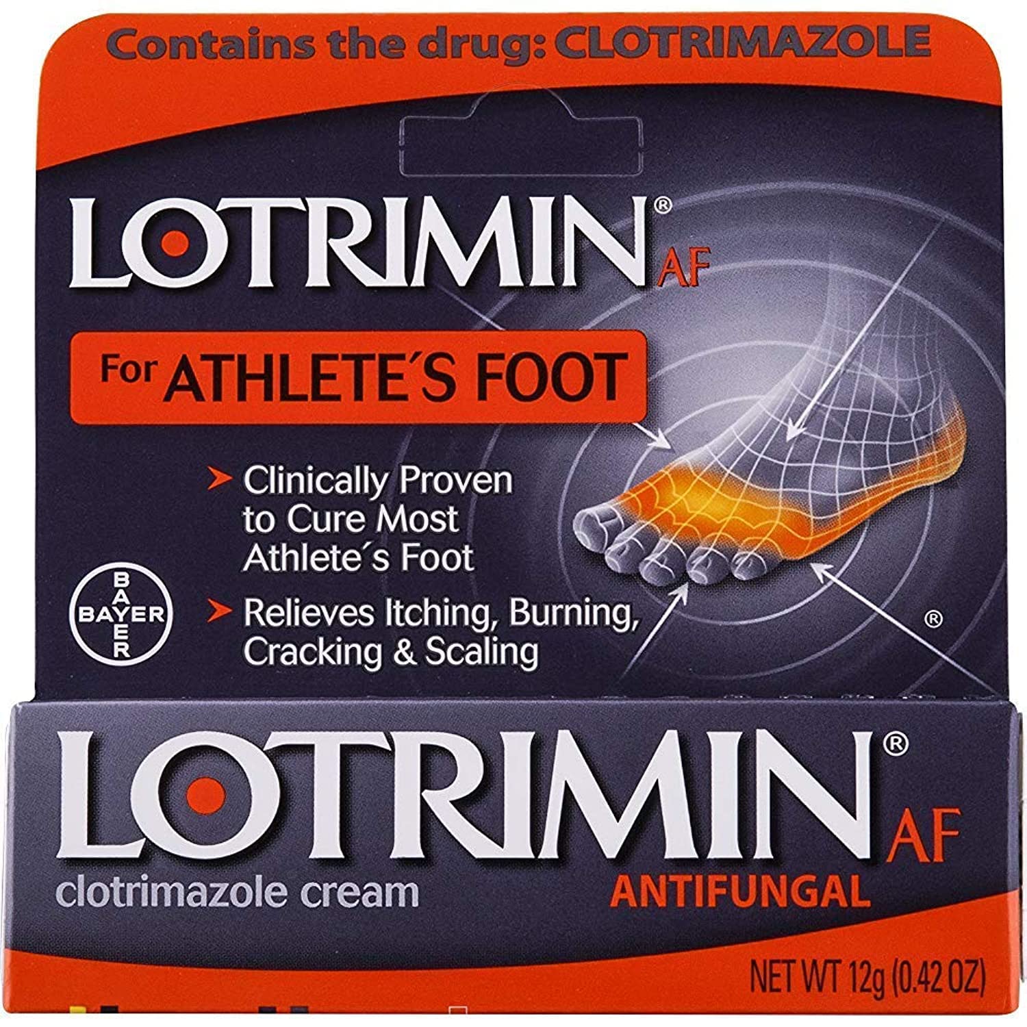 Lotrimin AF Cream for Athlete's Foot, Clotrimazole 1% Antifungal Treatment, Clinically Proven Effective Antifungal Treatment of Most AF, Jock Itch and Ringworm, Cream, .42 Ounce (12 Grams)