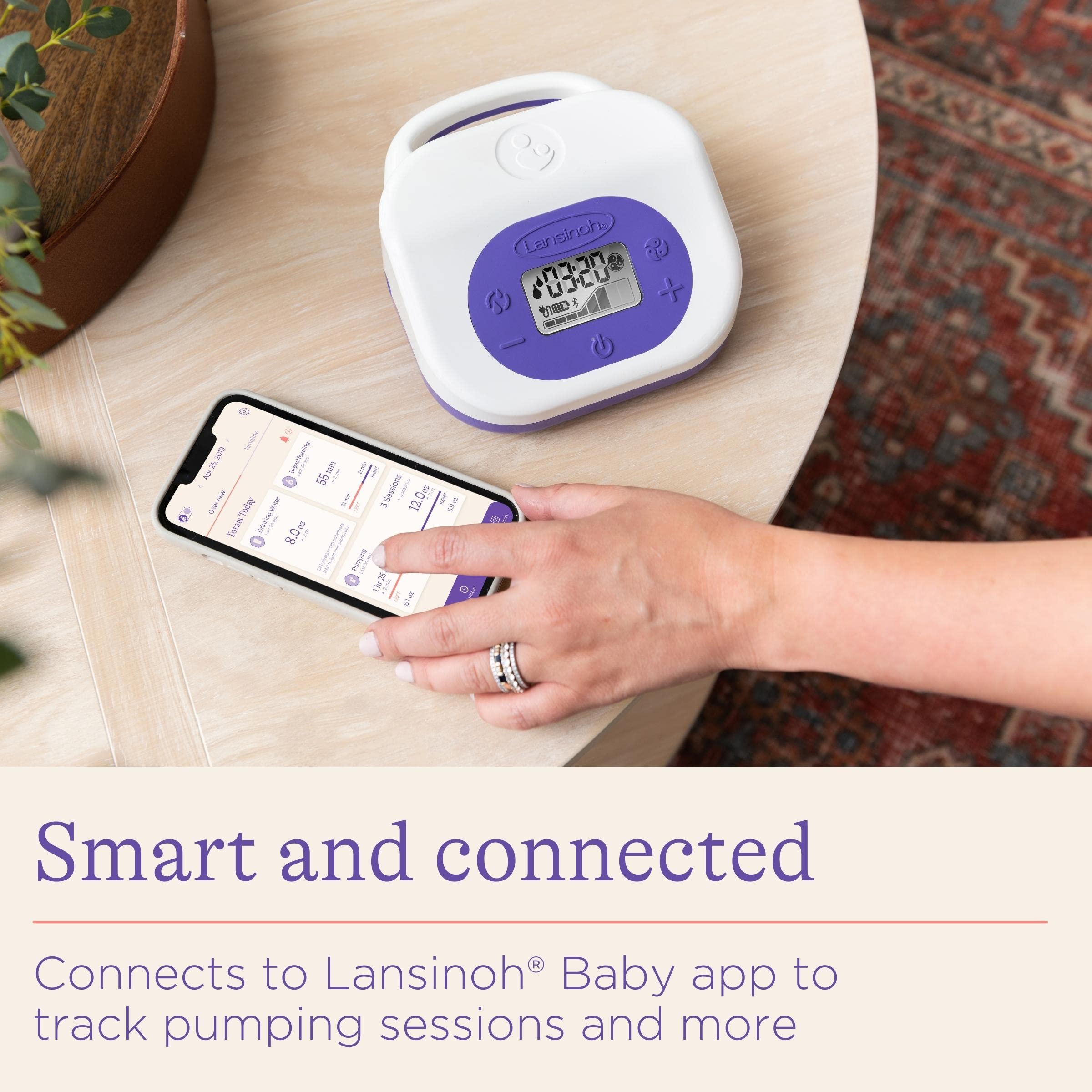 Lansinoh Smartpump 3.0 Double Electric Breast Pump, Portable and Rechargeable, Connects to Baby App, Hospital Strength Suction for Breastfeeding Moms