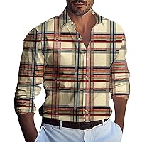 Mens Long Sleeve Tee Shirts with Marble Print Button Up Shirts Summer Beach Top Casual Fashion Hawaiian Shirt Blouse