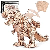 3D Wooden Puzzles for Adults - T-Rex Dinosaur Model Kits can Walk and Roar, Mechanical Dinosaur Toys for Boys Kids Ages 8-10-12-14, 3-D Puzzles Building Kit Gifts for Teen Men Women