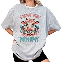 DuminApparel I Love You Mommy Cute Heifer Love Cow Happy Mother's Day T-Shirt, Gift T-Shirt for Women Girl Mother Grandma, Unisex Sized, Comfort Colors Multi