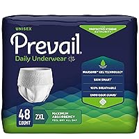 Prevail Daily Protective Underwear - Unisex Adult Incontinence Underwear - Disposable Adult Diaper for Men & Women - Maximum Absorbency - XX-Large - 48 Count (4 packs of 12)