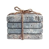 Creative Co-Op Square Travertine Coasters for Drinks, Natural, Set of 4