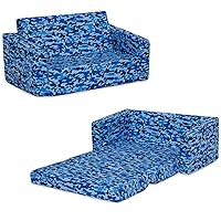 Delta Children Cozee 2-in-1 Extra Wide Convertible Sofa to Lounger-Comfy Flip Open Couch/Sleeper for Kids, 1 Count (Pack of 1), Blue Camo