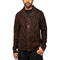 X RAY Men's Cotton Cardigan Sweater, V-Neck & Shawl Collar Soft Cable Knit Button Down Cardigan