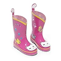 Lucky Cat Rainboots, Pink, Kids Sizes, Natural Rubber Boots with Cotton Lining, Pull On Heel Tab & Non-Slip Sole