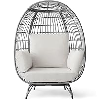 Best Choice Products Wicker Egg Chair, Oversized Indoor Outdoor Lounger for Patio, Backyard, Living Room w/ 4 Cushions, Steel Frame, 440lb Capacity - Gray/White Sand