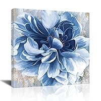Blue Flower Wall Art,Navy Blue Floral Canvas Print Nature Scenery Wall Art for Living Room Bedroom Wall Painting Decoration Modern Artwork