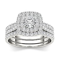 IGI Certified 10k White Gold 1 1/2CT TDW Diamond Double Halo Engagement Ring Set Love Jewelry Gift for Women(I-J, I2) Ring Size13