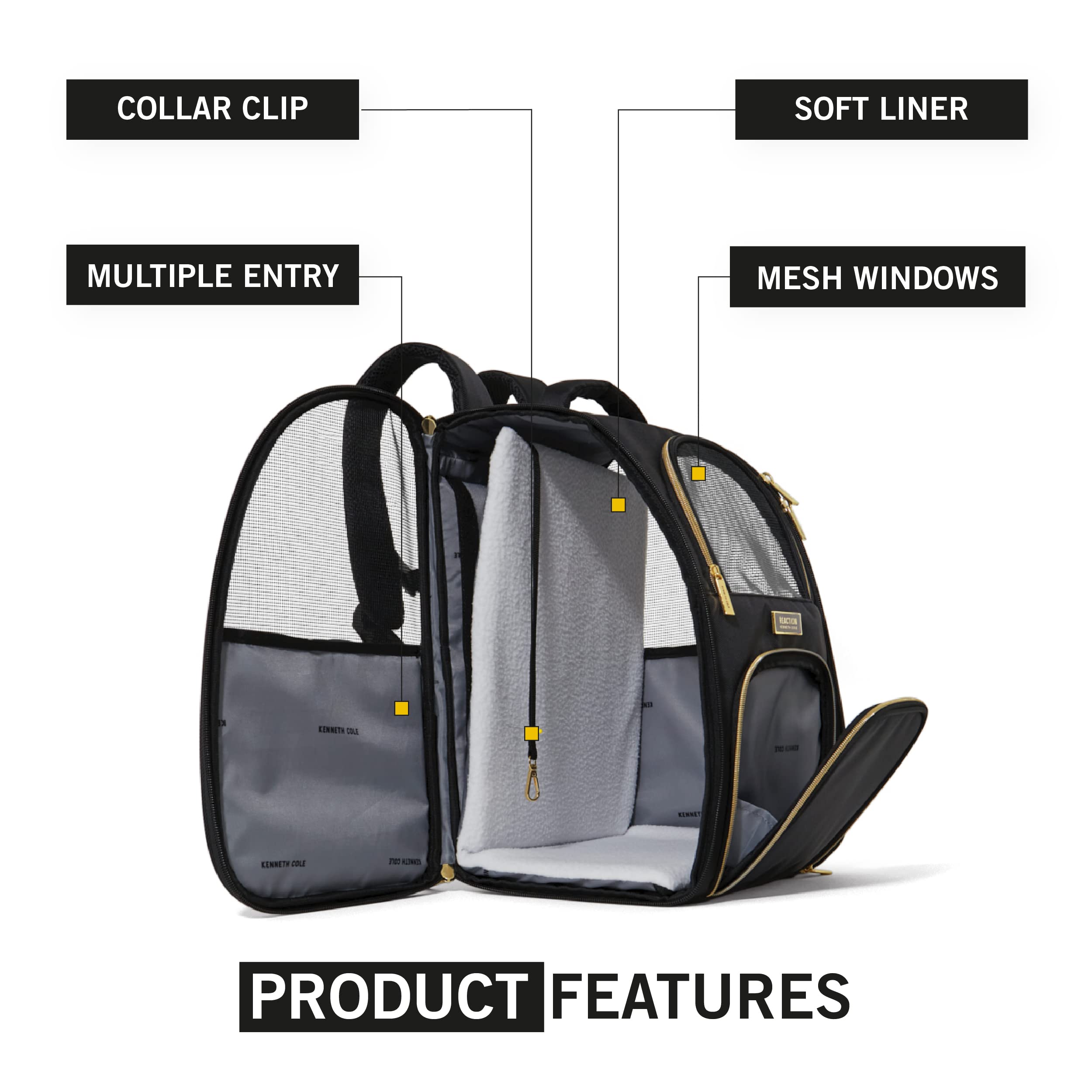 Kenneth Cole Reaction Collapsible Travel Pet Carrier Soft Multi-Entry Folding Portable Kennel Crate for Puppy Dog, Cat, and Rabbit Carrier Bag, Backpack Pet Carrier, Up to 18 Lbs